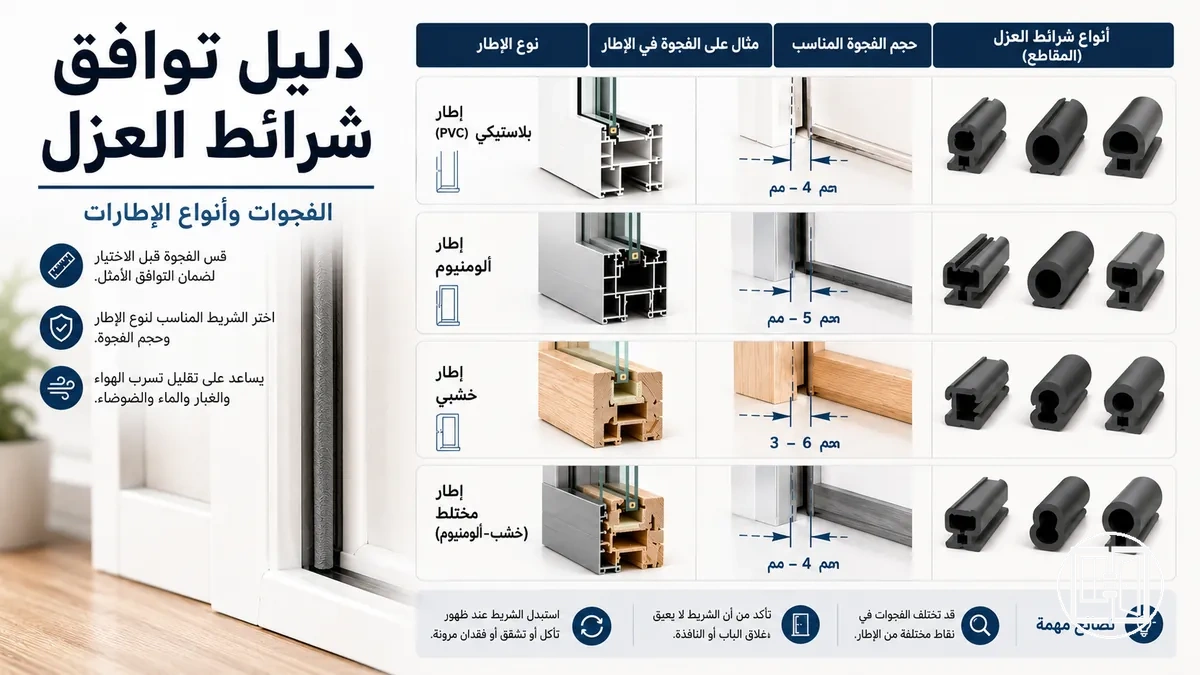توافق شرائط عزل النوافذ والأبواب مع أنواع الإطارات المختلفة وأحجام الفجوات