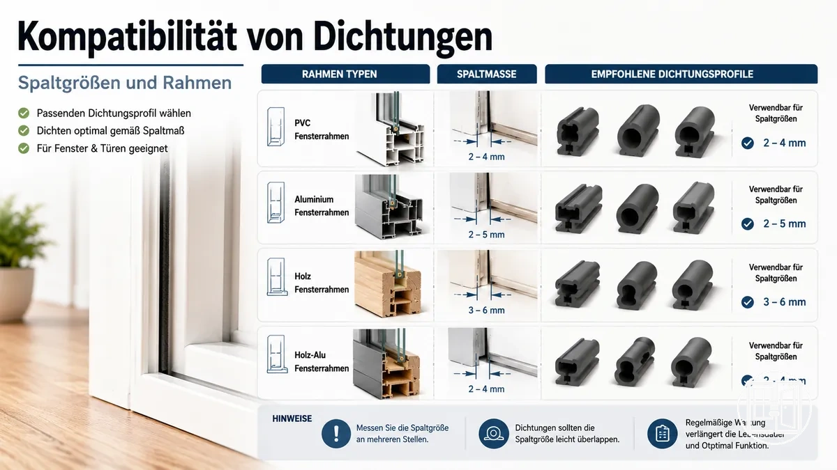 Kompatibilität von Fenster- und Türdichtungen mit verschiedenen Rahmenarten und Spaltgrößen