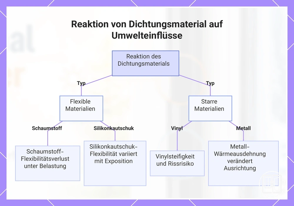 Reaktion von Dichtungsmaterial auf Umwelteinflüsse