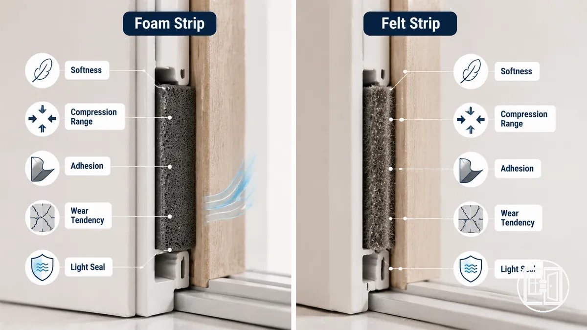 Schaumstoff- und Filzdichtungen für leichte komprimierbare Spalte an Türen und Fenstern