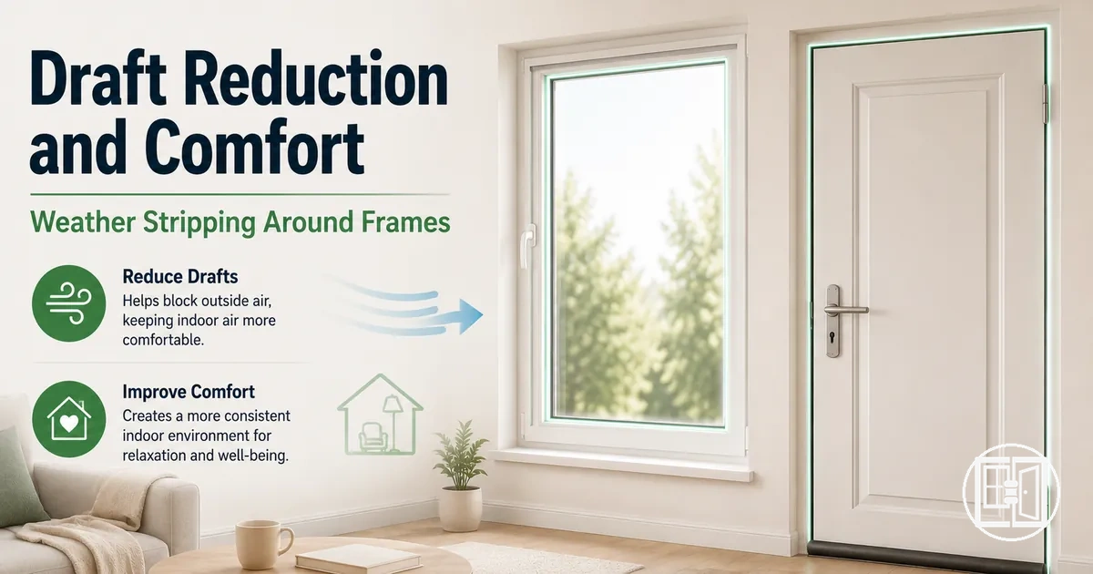 Improved indoor comfort by reducing drafts using window and door weather stripping around frames