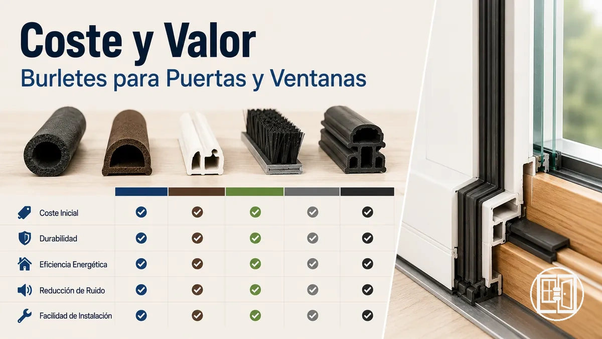 Comparación de coste y valor de burletes para puertas y ventanas en proyectos de sellado del hogar