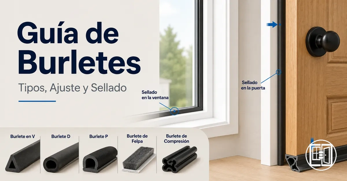 Vista general de burletes para puertas y ventanas mostrando tipos, sellado e instalación en marcos