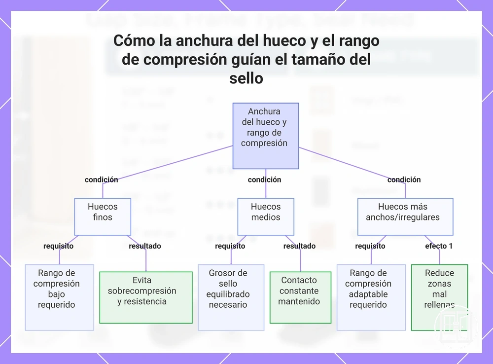 Cómo la anchura del hueco y el rango de compresión guían el tamaño del sello