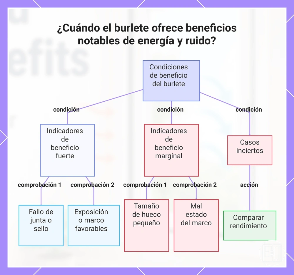 ¿Cuándo el burlete ofrece beneficios notables de energía y ruido?