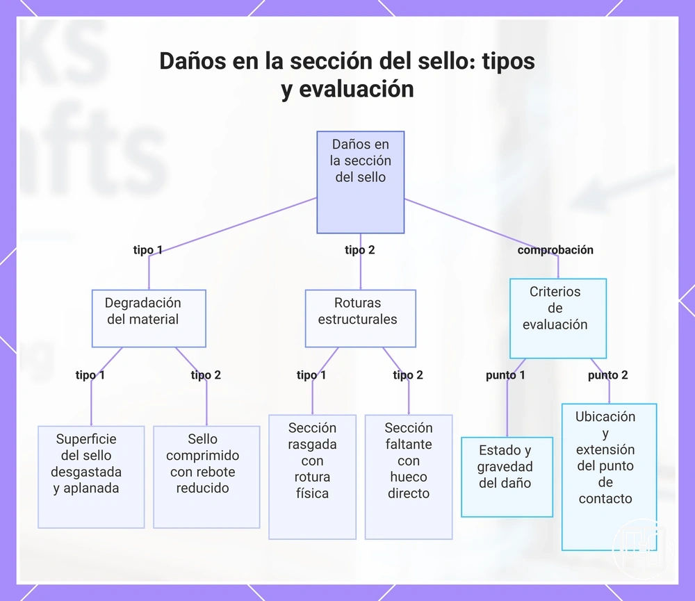 Daños en la sección del sello: tipos y evaluación