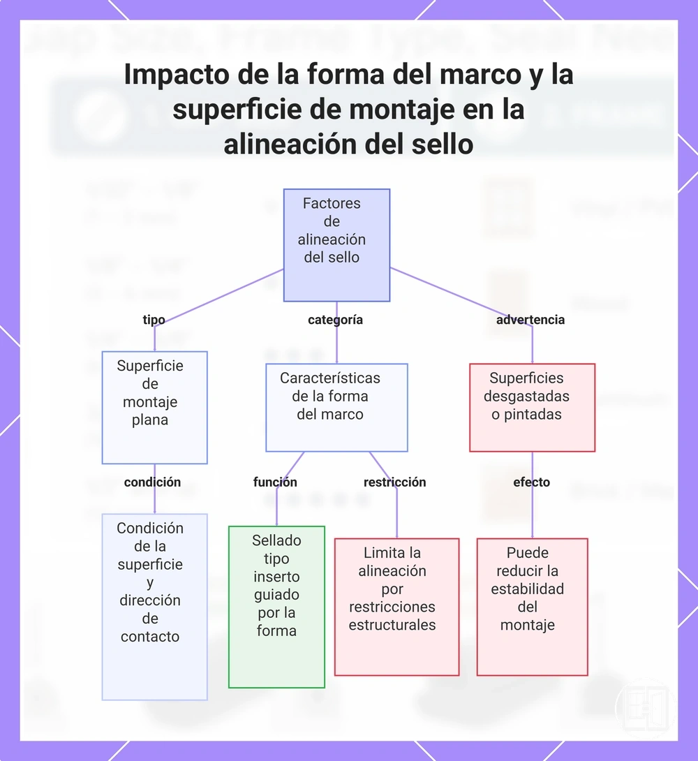 Impacto de la forma del marco y la superficie de montaje en la alineación del sello