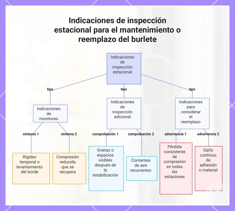 Indicaciones de inspección estacional para el mantenimiento o reemplazo del burlete