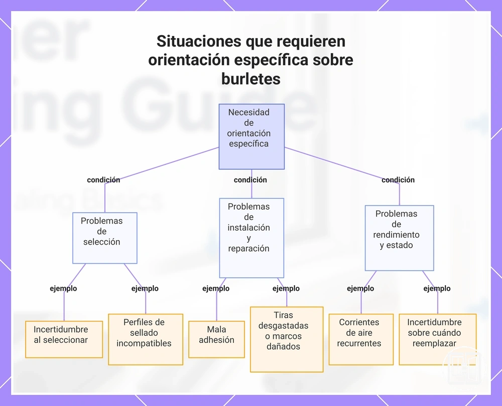 Situaciones que requieren orientación específica sobre burletes