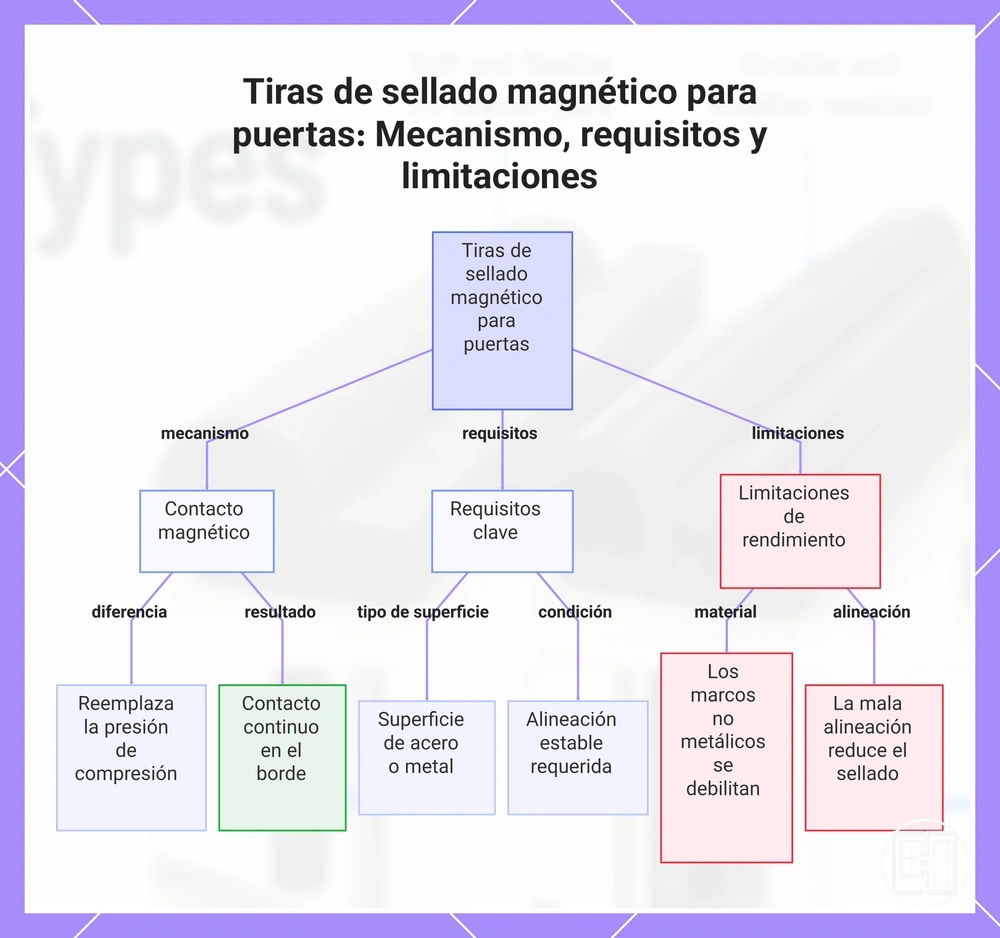 Tiras de sellado magnético para puertas: Mecanismo, requisitos y limitaciones