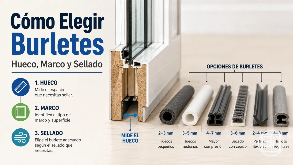 Selección de burletes para puertas y ventanas según tamaño de hueco, marco y necesidades de sellado