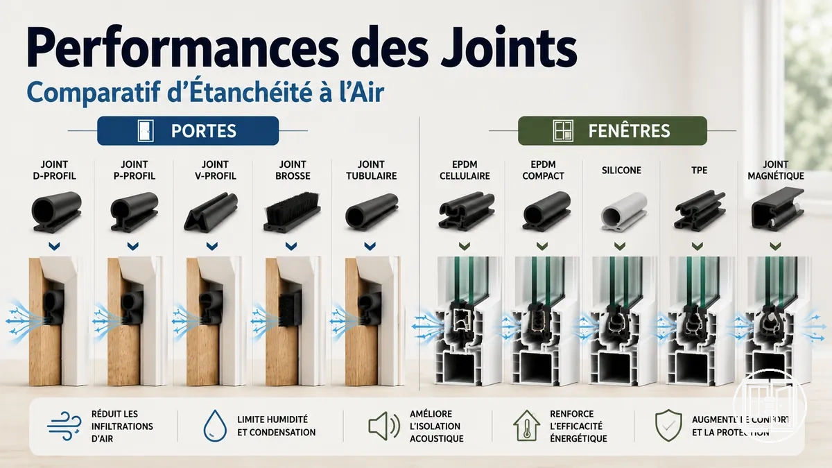 Comparatif des performances des joints de calfeutrage pour fenêtres et portes et efficacité d’étanchéité à l’air