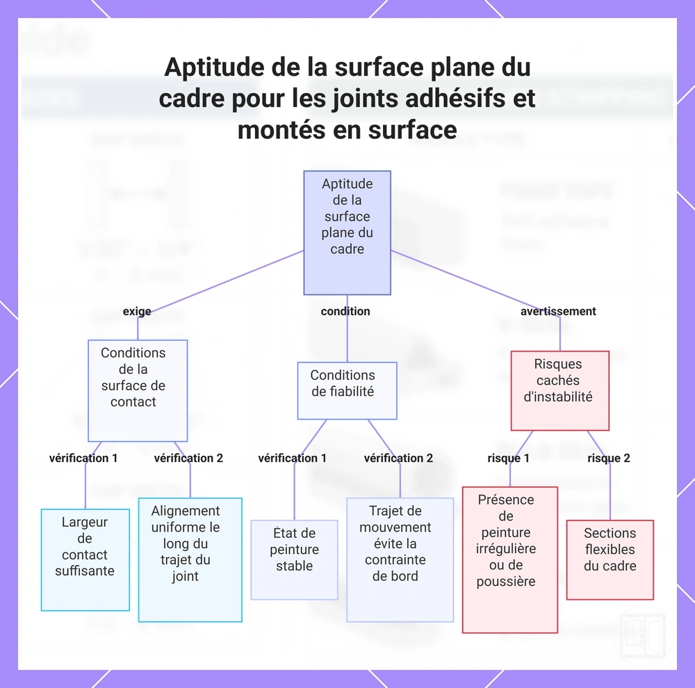 Aptitude de la surface plane du cadre pour les joints adhésifs et montés en surface