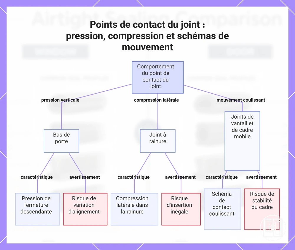 Points de contact du joint : pression, compression et schémas de mouvement