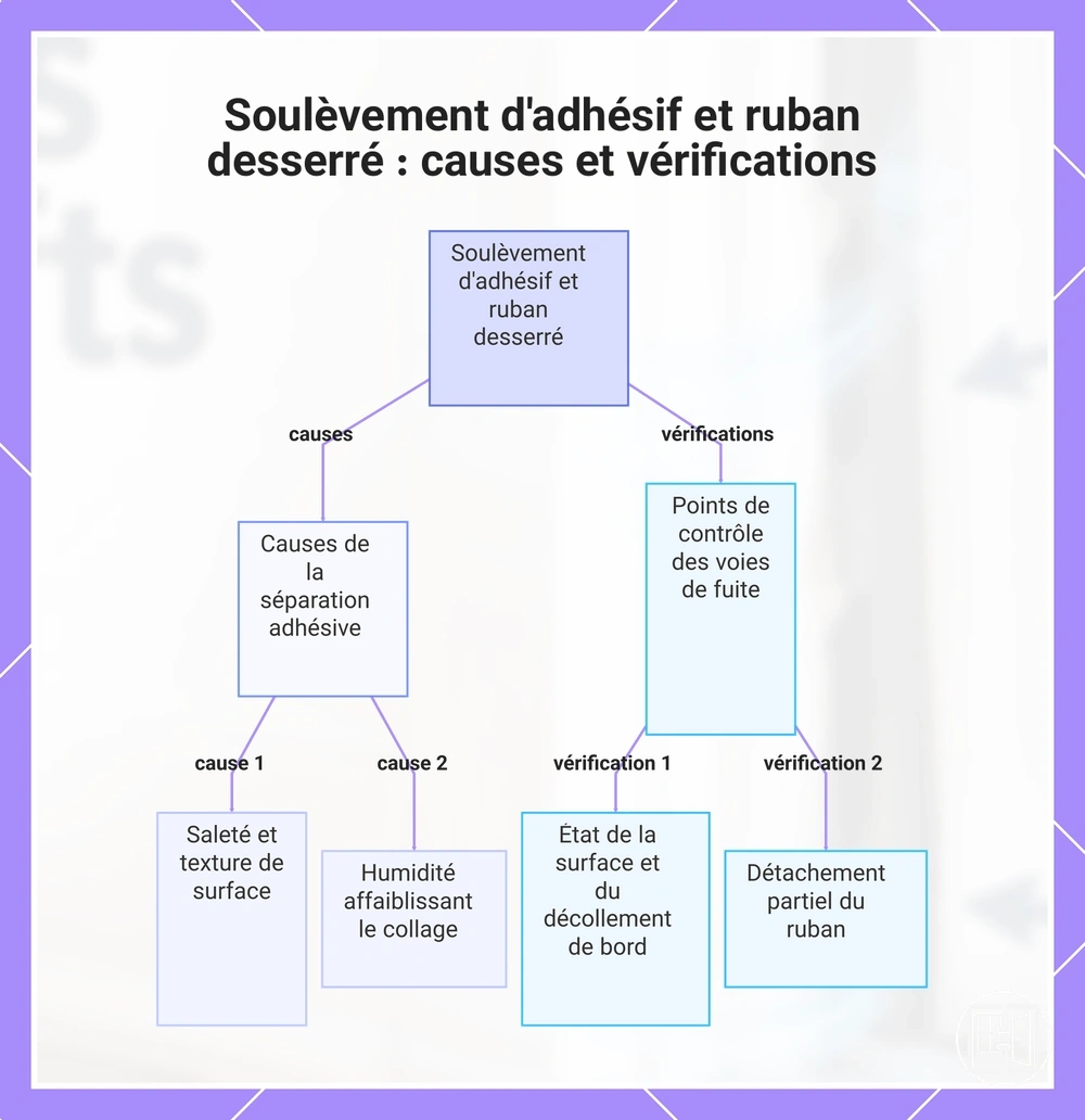 Soulèvement d'adhésif et ruban desserré : causes et vérifications