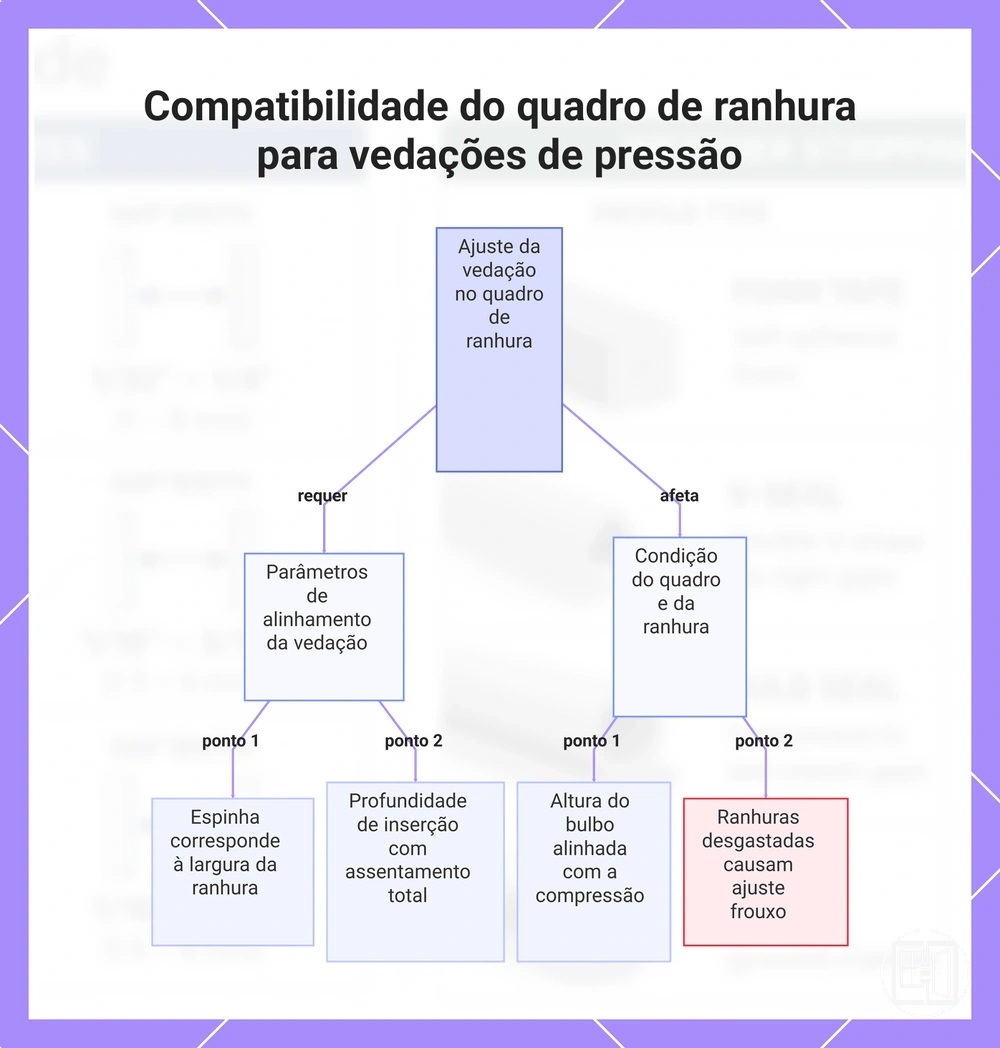 Compatibilidade do quadro de ranhura para vedações de pressão