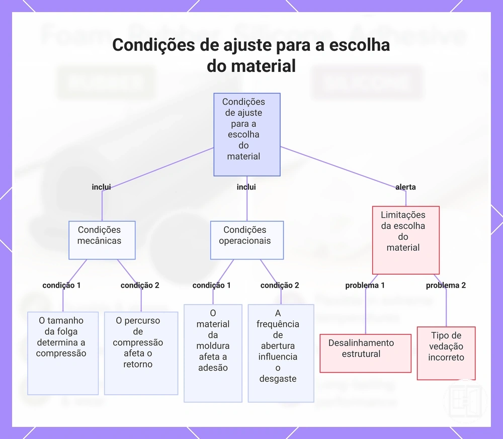 Condições de ajuste para a escolha do material