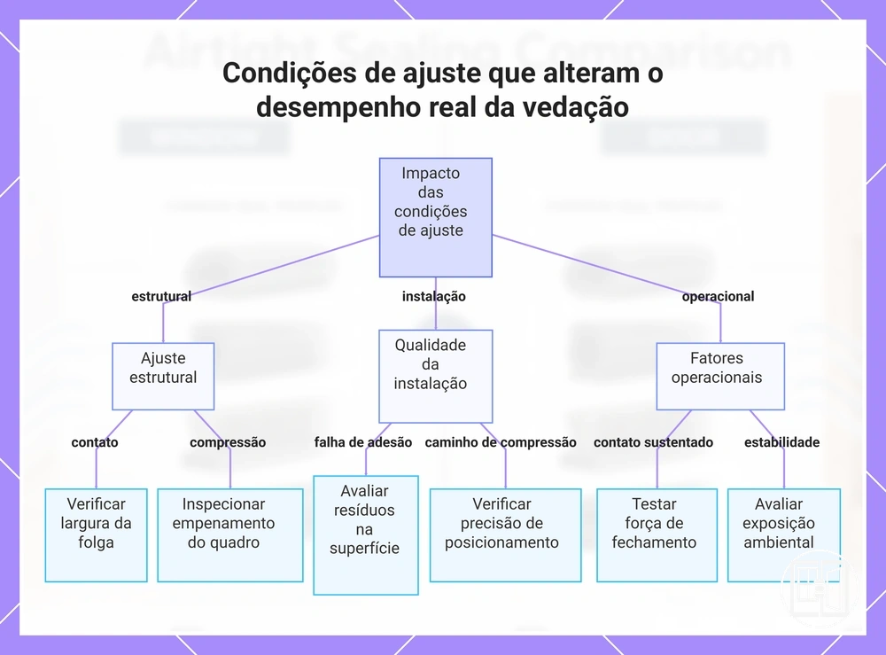 Condições de ajuste que alteram o desempenho real da vedação