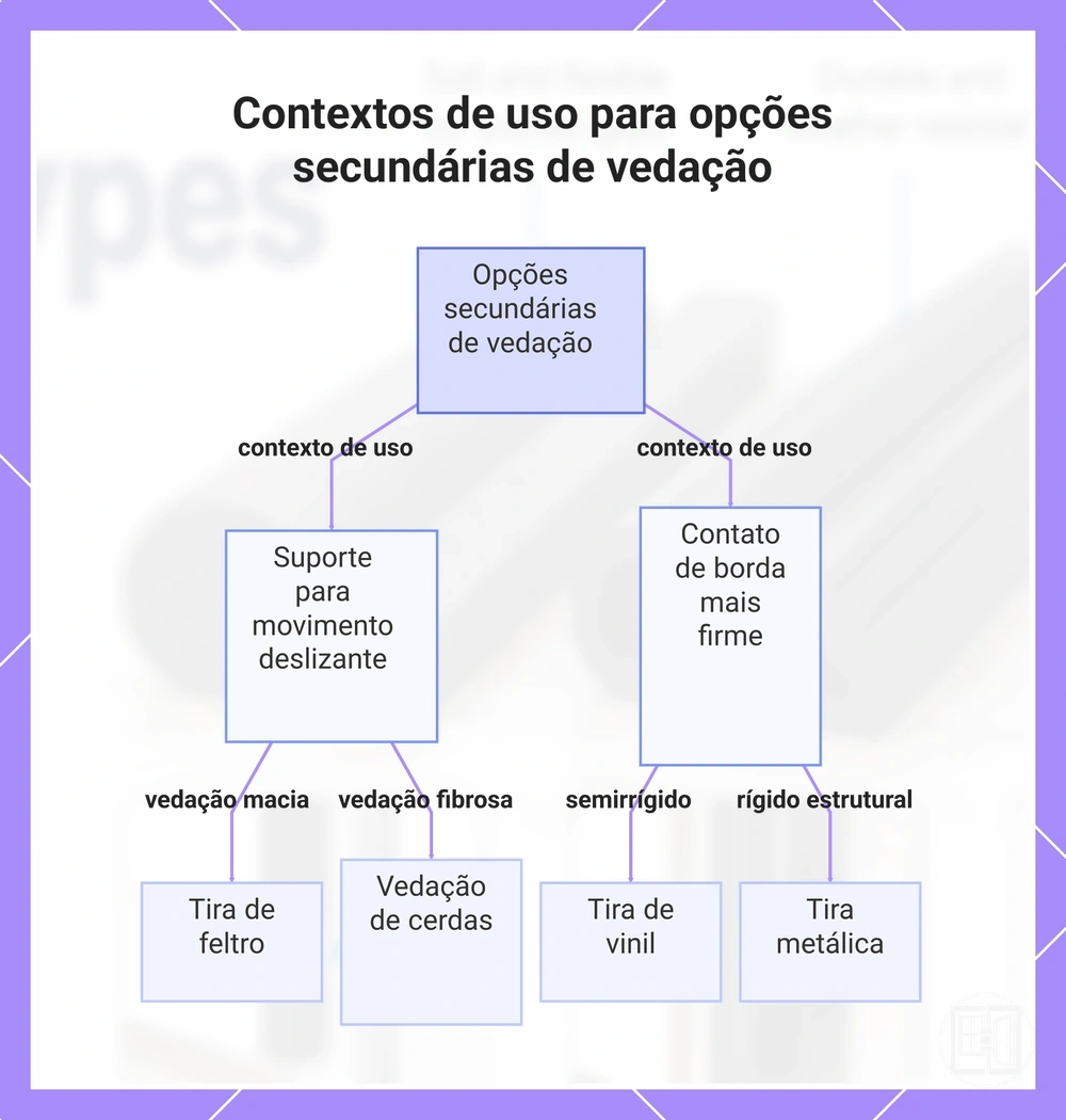 Contextos de uso para opções secundárias de vedação