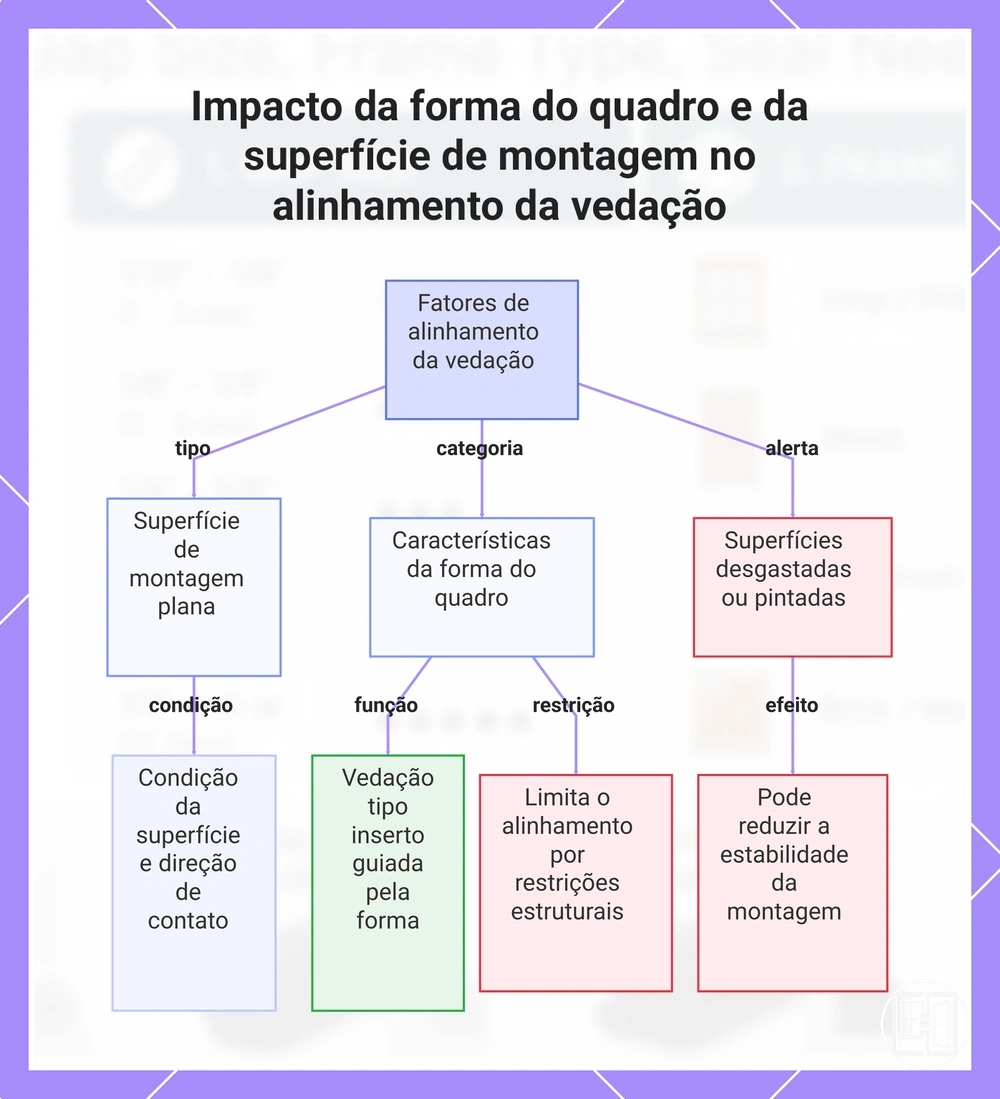 Impacto da forma do quadro e da superfície de montagem no alinhamento da vedação