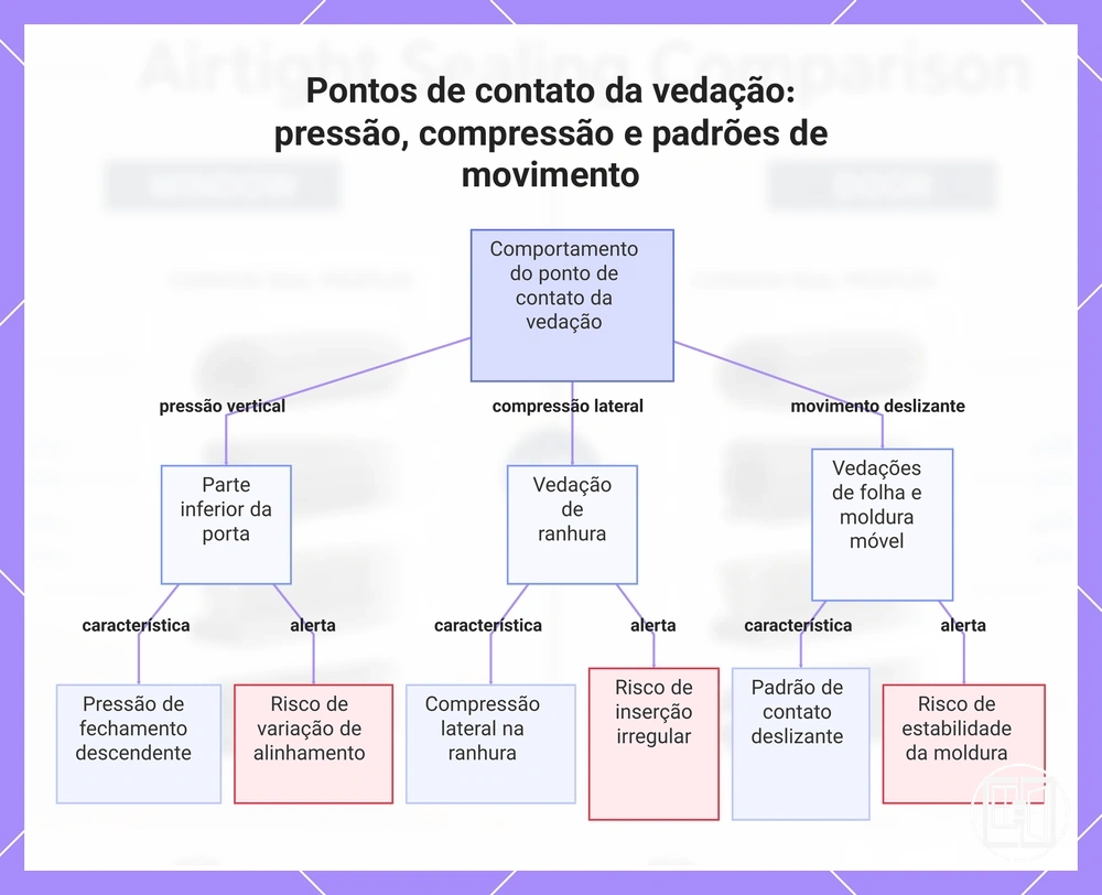 Pontos de contato da vedação: pressão, compressão e padrões de movimento