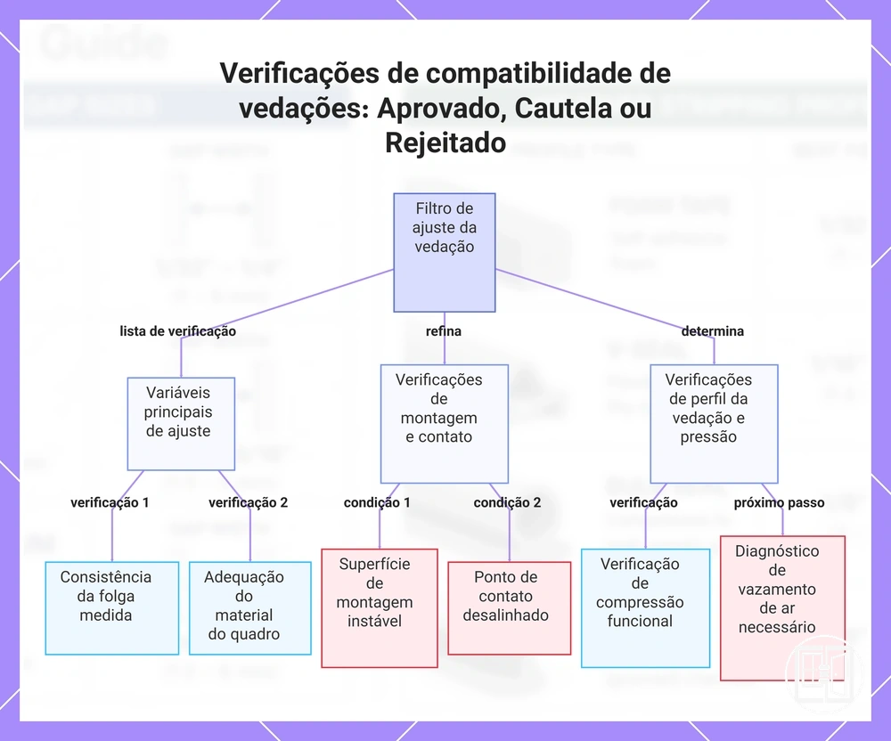 Verificações de compatibilidade de vedações: Aprovado, Cautela ou Rejeitado