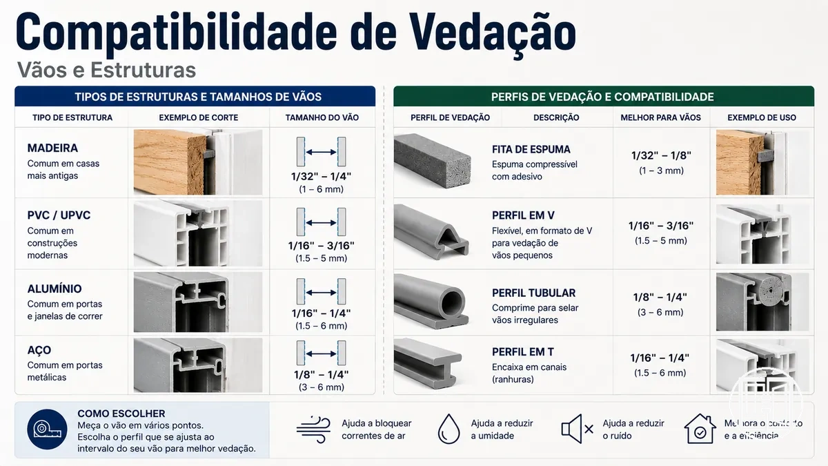 Compatibilidade de vedação para portas e janelas com diferentes estruturas e tamanhos de vão