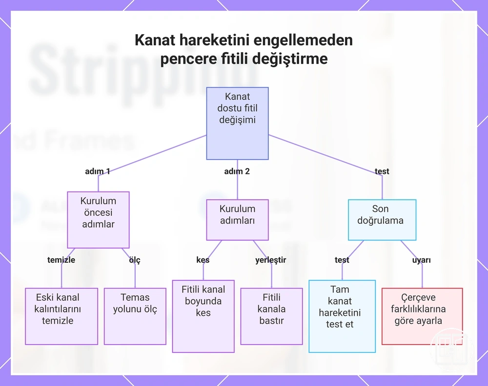 Kanat hareketini engellemeden pencere fitili değiştirme